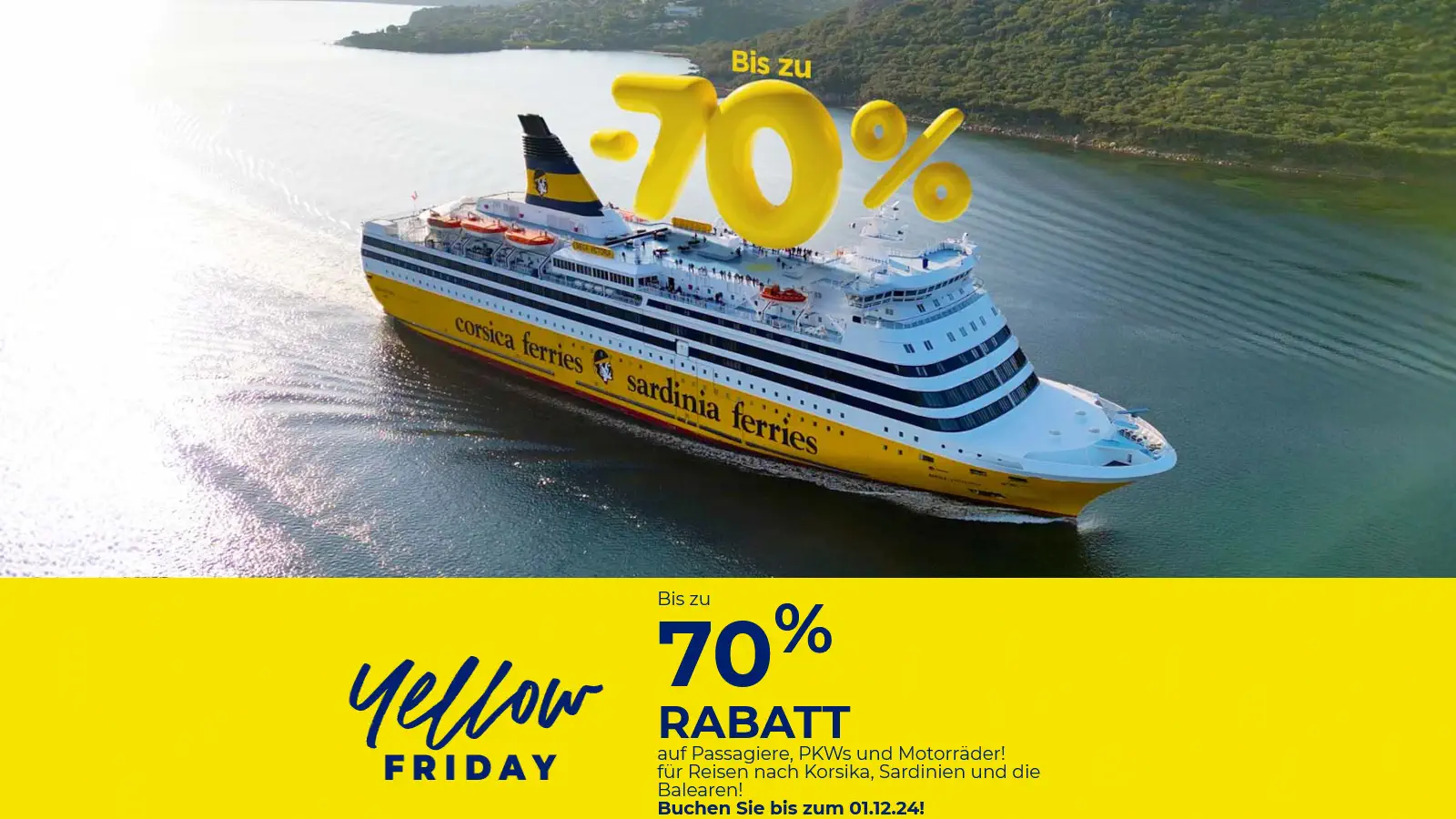 Corsica Ferries Black Friday 2024 - Venerdì giallo con sconti fino al 70%.