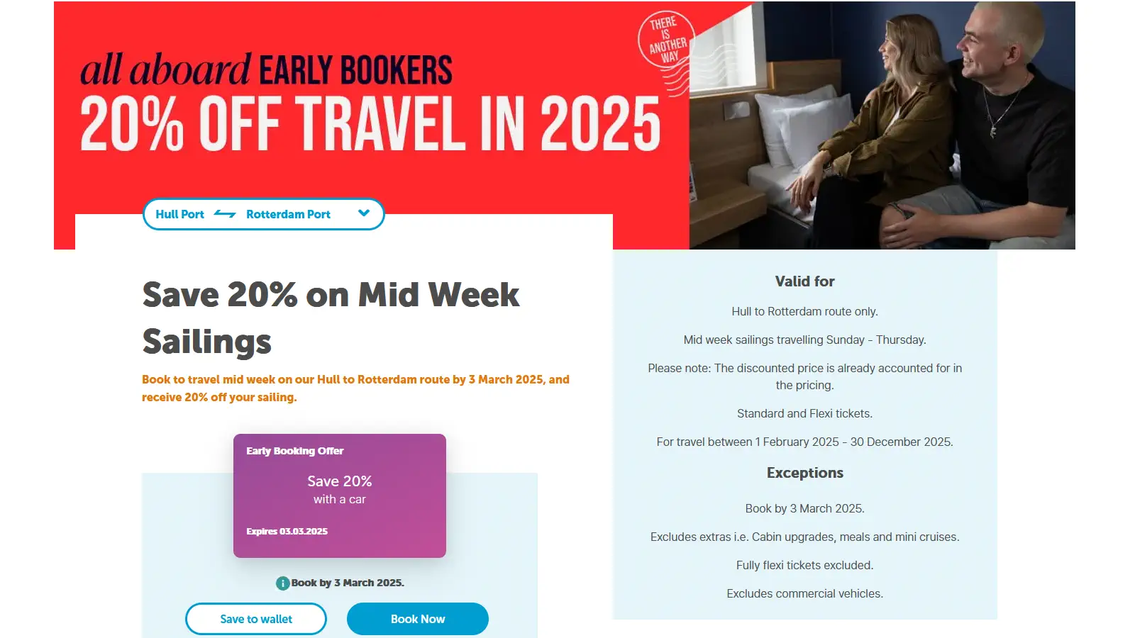 Offerte di prenotazione anticipata di P&O Ferries con sconti fino al 20%.